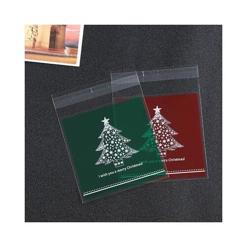 25pcs Gifts Bags Christmas Cookie Packaging Self-adhesive Plastic Bags Jewelry Biscuits Candy Cake Package Christmas Decor