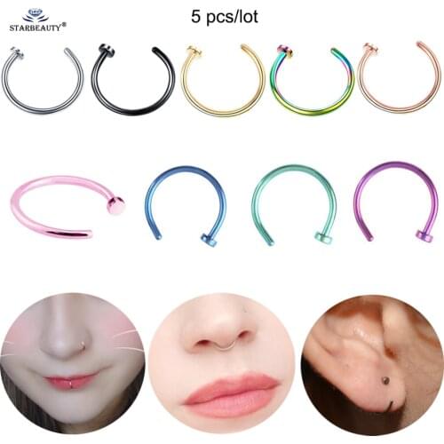 5 pcs 18G 6/8/10mm Moon Non-pierced Nose Ring Labret Lip Piercing Septum Fake Piercing Tragus Helix Ear Piercing Fake Earrings