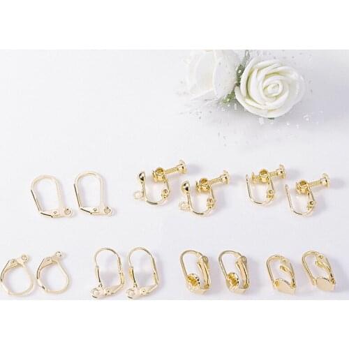 6PCS 6 Styles Gold Silver Color Copper Round Screws Earrings Hoops Earring Clips for DIY Jewelry Making Accessories Wholesale