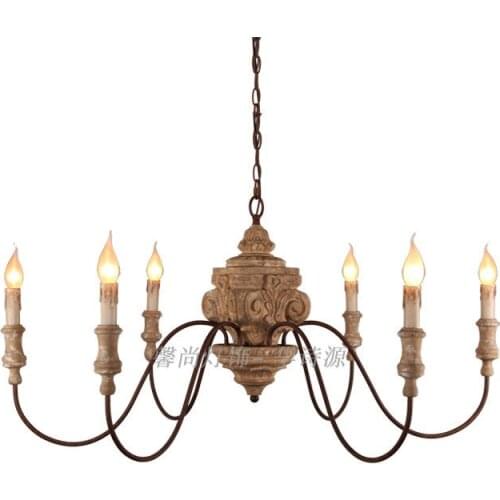 American country retro solid wood lamp creative pastoral iron art living room dining room bedroom study chandelier