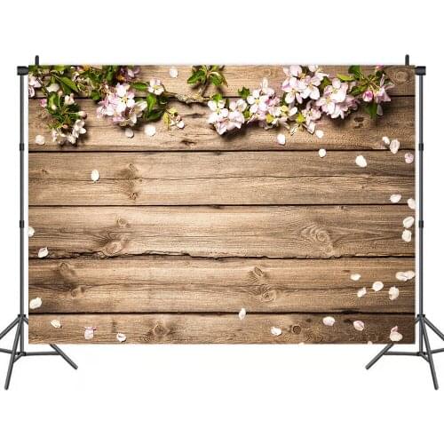 Peach Blossom Petals on Brown Wooden Board Backdrops Photo Background House Decors for Baby Shower Portrait Photography Props