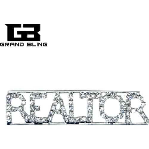 GRANDBLING Occupations Theme Crystal Brooch "REALTOR" Word Lapel Pin Unique Professions Gift