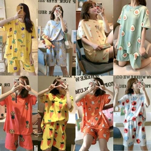 Insta-Famous Same Pajamas Female Summer Cotton Short-Sleeved Shorts Korean Version Fresh Students Thin Section Sleepwear Suit