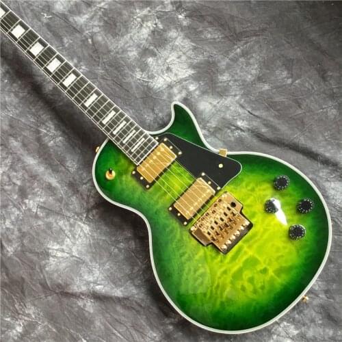 Custom electric guitar high quality musical instrument, quilted maple green color with tremolo Gold hardwares