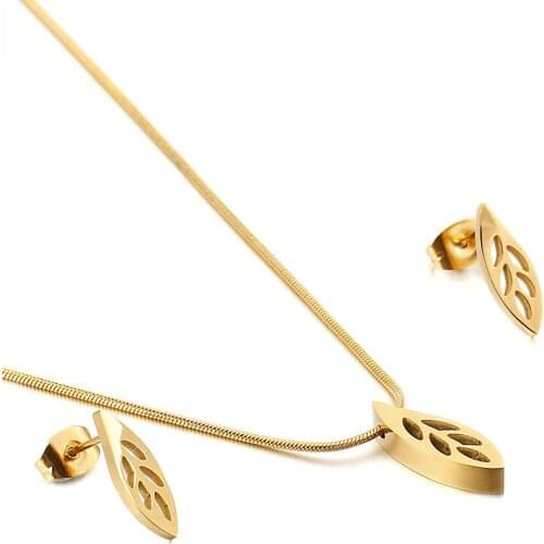 Korean version of Harajuku hollow leaf leaf necklace earrings ladies simple jewelry set