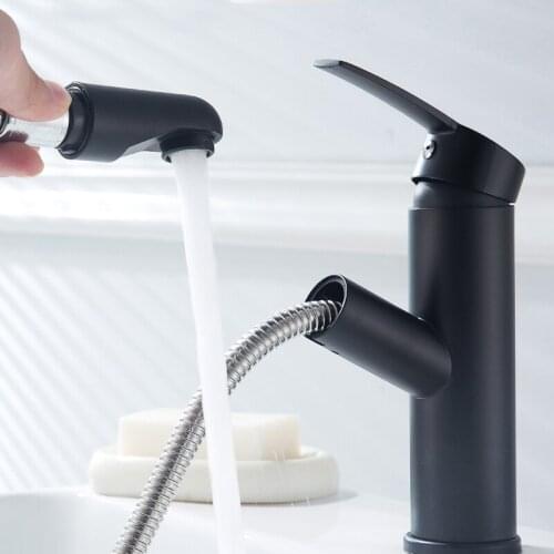 Kitchen Basin Faucet Single Handle Pull Out Bathroom Tap Single Hole Handle Cold and Hot Water Crane Vessel Sink Mixer Faucet