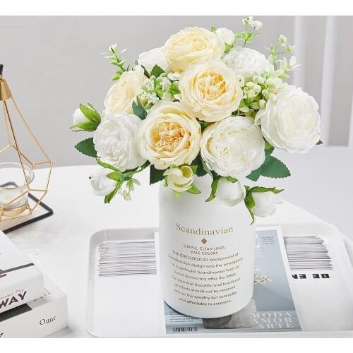 Hot sale 1 bunch of silk peony bouquet home decoration accessories wedding party scrapbook fake plant Diy pompon artificial rose