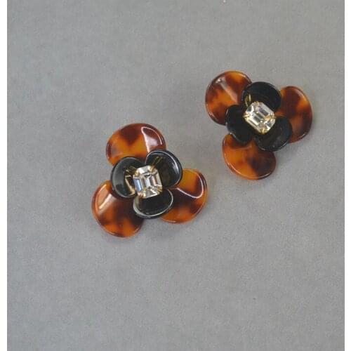 Copper core gold plated brown black acrylic large Petal Flower Earrings fashion personality street shooting