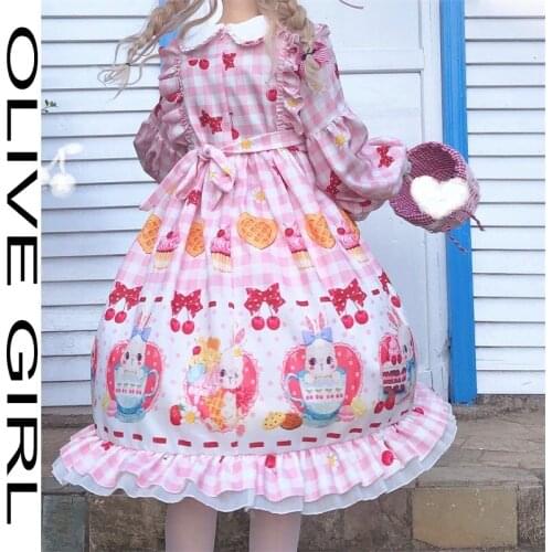 Kawaii Peter Pan Collar Flare Sleeve Japanese Sweet Lolita Soft Girl Dress Cute Ruffle Bow Cartoons Rabbit Drees Retro Dresses
