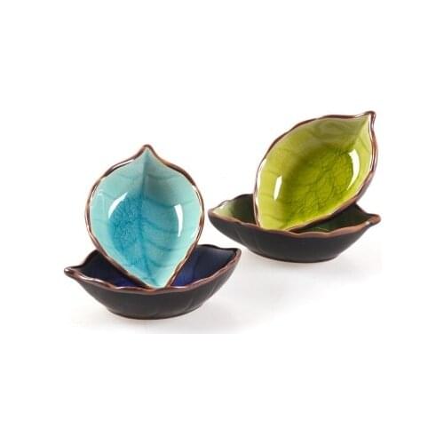 Kitchen Bowl kitchen Tool dish Creative ice crack glaze leaf ceramic seasoning soy sauce vinegar small plates 10*7.5*3cm