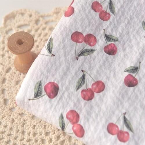 Milky White Cherry Bubble Grid Polyester Fiber Fabric Top Dress Dress Baby Clothes Handmade DIY Fabric