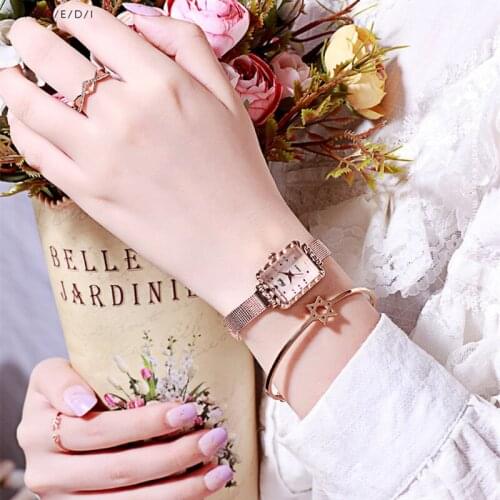 Wristwatch -f- Women’s Watches Rectangle Light BLue Pulseira Bracelet New Year Gifts Rhinestones Gift for Girls and Women 2020