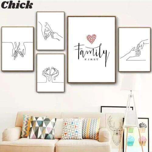 Wall Art Happy Family Canvas Painting Art Hand Drawn Lines Love Baby Nordic Posters For Kids' Nursery Room Decor Wall Art Mural