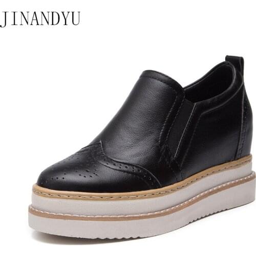 Genuine Leather Womans Shoes Wedge Slip on Black White Shoes Woman Fashion Hot Sale Wedge Heels Casual Pump Shoes Loafers