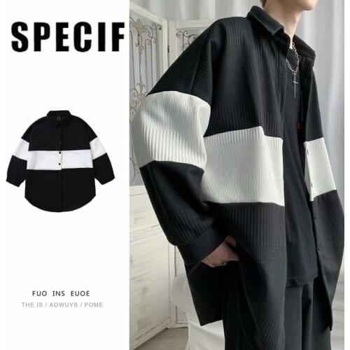 Autumn and winter stitched tweed coat mens Korean version versatile loose casual sweater mens sweater