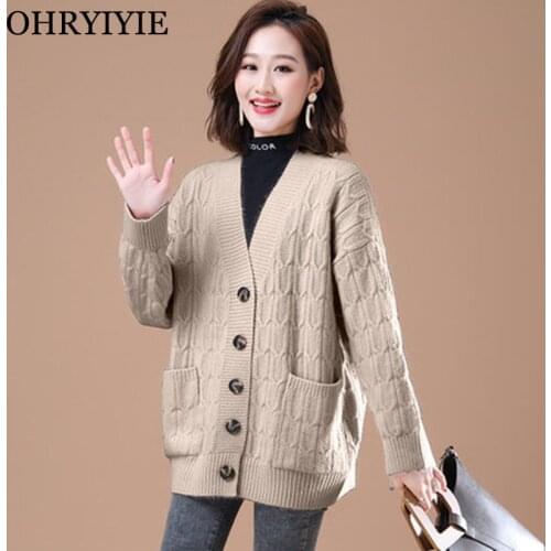 OHRYIYIE Autumn Winter Korean Loose Single Breasted Cardigan Sweater Women 2021 New Fashion Knitted Cardigans Female Tricot Tops