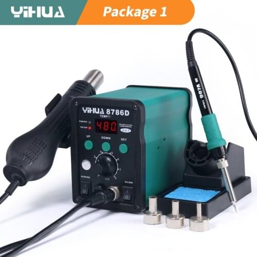 YIHUA 8786D 110V 220V Hot Air Soldering Station Soldering Iron Station Double Panel Circuit LED Rework Station