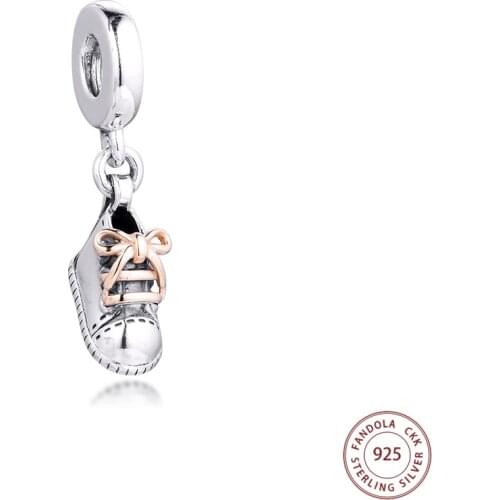 Fits for Pandora Bracelet 925 Sterling Silver Baby Shoe Dangle Charms Metal Beads for Jewelry Making kralen