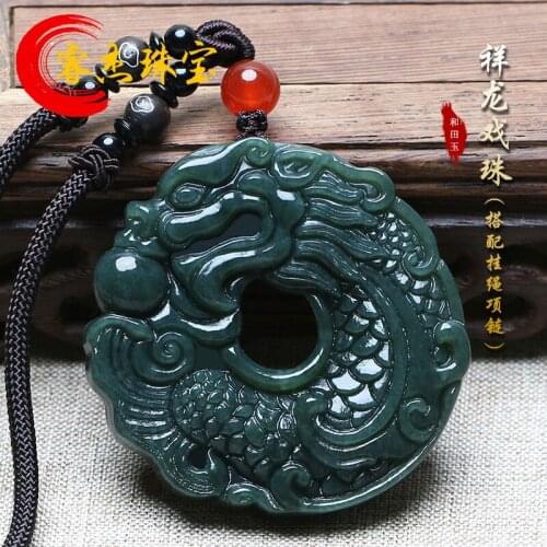 Genuine green jade pendant hollow handcarved dragon jadeite jade penants necklaces jade jewelry jade necklace