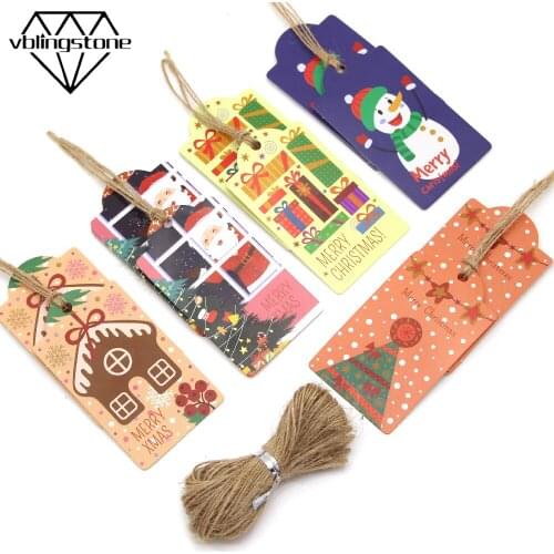 Merry Christmas Gift Tags Kraft Paper Labels Santa Claus Hang Tags With Rope DIY Christmas Tree Party Home Decoration