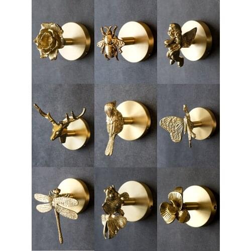 European-style Retro Brass Hole-free Nail-free Hook Hanger Hook Porch Door Creative Wall Hanging Wall Decoration Hook