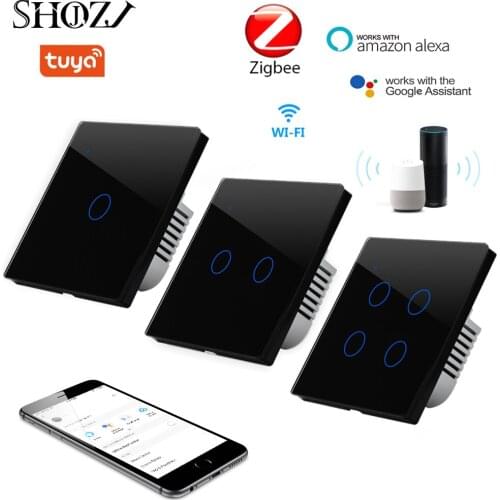ZigBee Smart Home Wifi Touch Switch,2/3 Way Tempered Glass Panel Whole House Light Control Switch Works With Alexa Google Home