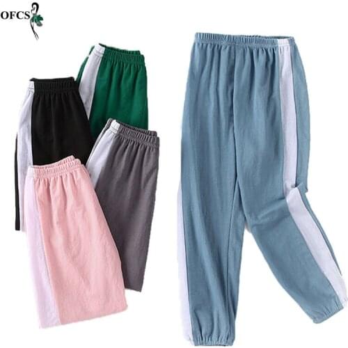 Toddler Kids Pants Retail Summer Candy Harem Pants Boys Cotton Soft Trousers Drawstring Side Stripe Elastic Waist Girl Pants Hot