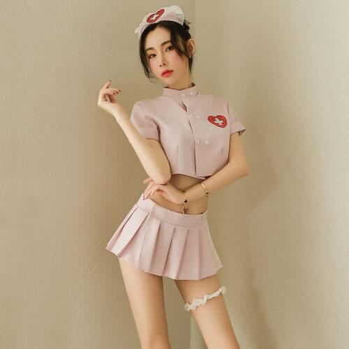 2020 Hot Sexy lingerie female sense sweet perspective short jacket pleated skirt nurse uniform uniform temptation suit