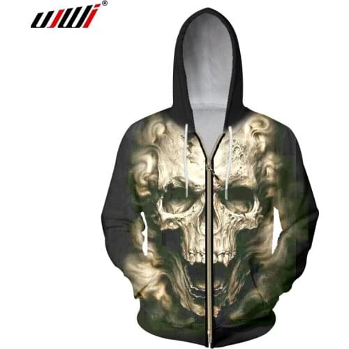 UJWI Mens 3d Skull Ghost Printed Zipper Hoodie Men Spring Winter Hooded Jacket Zip Up Hoody Coats Casual Sweatshirt Tops 6XL