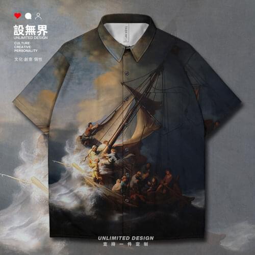 World famous Painting Storms in the sea of Galile gladiator The ninth wave Short-Sleeved shirt clothing Print Clothes Summer
