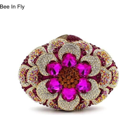 Women Flower Evening Bags Crystal Night Evening Floral Wedding Handbags and Purses Ladies Party Minaudiere Box