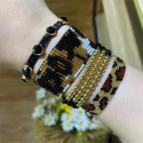 BLUESTAR Women 4pcs one set Leopard Grain Bangles Handmade Bohemian gold Crystal Bead Zircon MIYUKI Bracelets