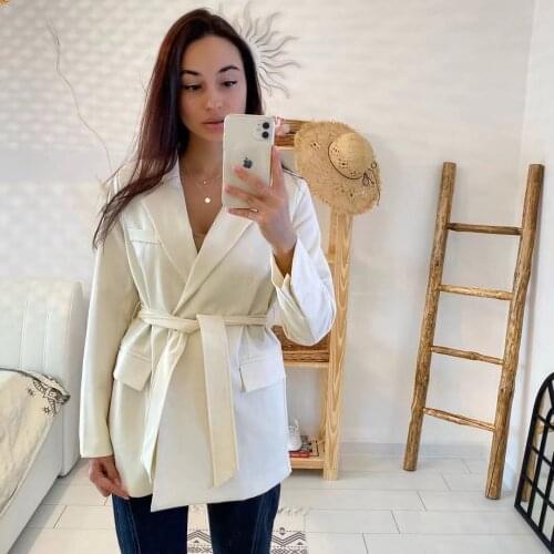 Small suit in the long retro belt Korean casual temperament ins suit jacket women blazer feminino