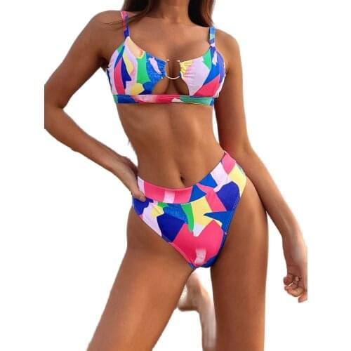 2021 Women Sexy Printed Bikini Set High Waist Split Swimsuit Bathing Suit Stroje K Pielowe Damskie
