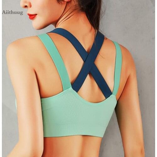 Aiithuug Womens Sports Bra Padded Breathable High Impact Support Criss Cross Back Yoga Bras Crop Tank Top for Workout Fitness