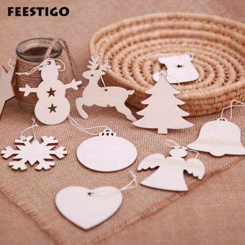 10PCS/Lot Wodd Christmas Ornaments FEESTIGO Diy Wooden Christmas Tree Decorations For Home Navidad 2020