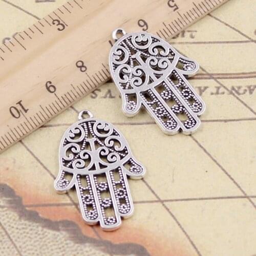 10pcs Charms Hamsa Palm Fatima Hand Protection 35x24mm Tibetan Silver Color Pendants Antique Jewelry Making DIY Handmade Pendant