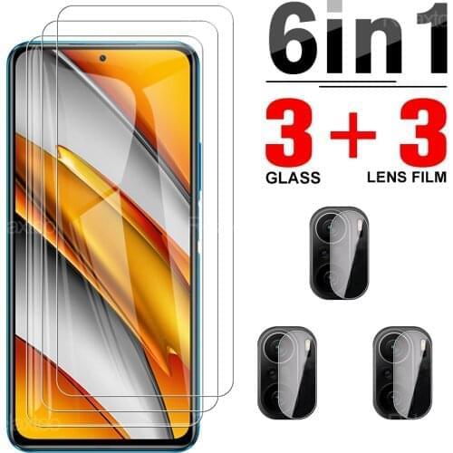 6 IN 1 Tempered Glass Screen Protector For Xiaomi Poco F3 Pocof3 On Xiamie Pocophone f 3 Clear Protective Camera Lens Glass Film