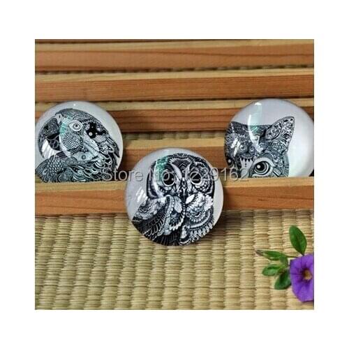 Free shipping (3pcs/set )Black Owl Painting Round Crystal Glass fridge magnet message sticker Crystal Art Craft home Decor