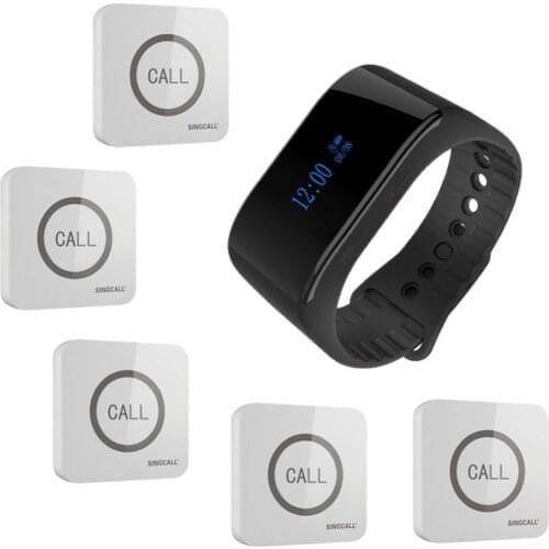 SINGCALL Wireless Nurse Calling System Calling Emergency Service, 1 Bracelet Watch Receiver and 5 Super Big Touching Buttons