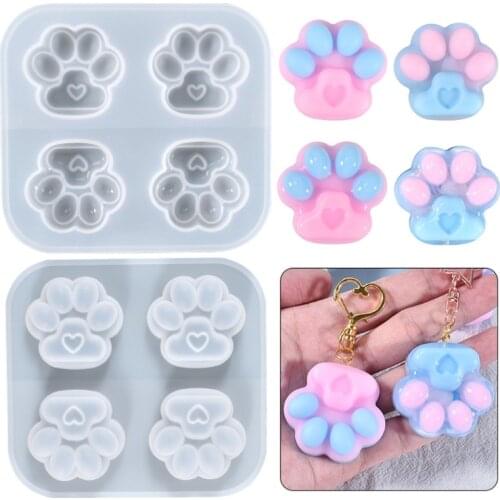 J60E Shiny Glossy love Silicone Mold Love Cat Paw Epoxy Resin Mold DIY Keychain Jewelry for Valentine Gift Craft