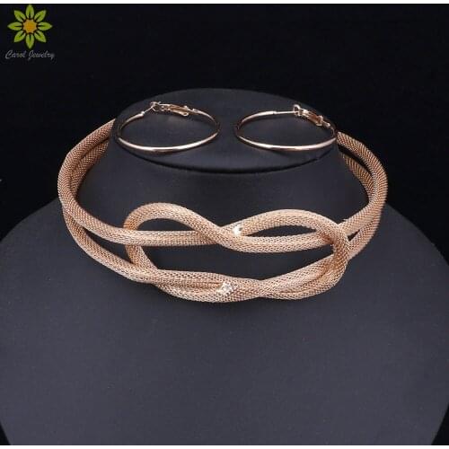 Bohemia Simple Weaving Twist Metal Necklace Chocker Fashion Gold Color Women Statement Necklaces Jewelry Sets