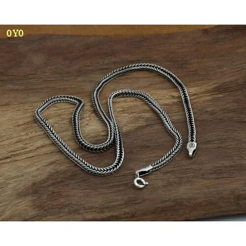 100%S925 Sterling Silver Jewelry Thai Silver Style Woven Flat Chain Mechanism Foxtail Necklace 3mm