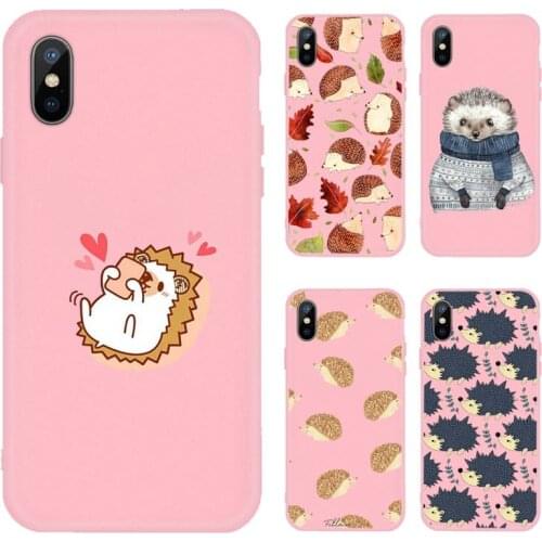 Kawaii Hedgehog Heart Cute Phone Case Pink Candy Color for iPhone 11 12 mini pro XS MAX 8 7 6 6S Plus X SE 2020 XR