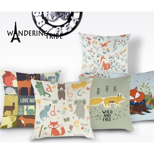 Cartoon Bear Cushion Cover Cute Fox Pillow Case Animal White Decoration for Bed Sofa Home Decor Throw Pillows Case Kissen Covers