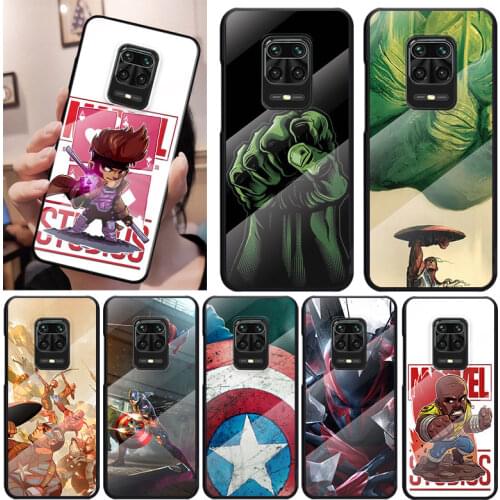 Marvel Art For Xiaomi Redmi K40 K30 K20 9T 9C 9A 9 8A 7 Pro Plus Tempered Glass Luxury Cover Phone Case