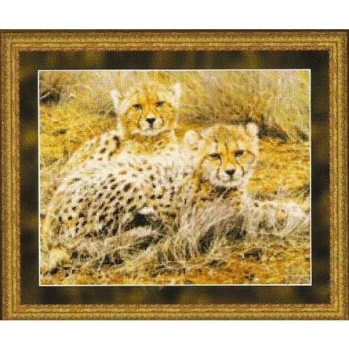 Baby Cheetahs forest Animal Cross Stitch Kits Needlework sewing 14CT Unprinted Embroidery Top Quality DIY Handmade Decoration