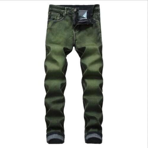 Hot Sale New Arrival Men Green Jeans Straight Pants Spring Autumn Casual Denim Pants Brand Biker Jeans Big Size Male Jeans