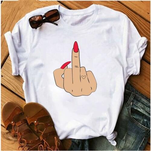 LINNA Fingerprint Print T-shirt Ladies Top Fashion Harajuku 90s Nail Red Ladies Hip Hop Punk T-Shirt Trendy Urban Ladies