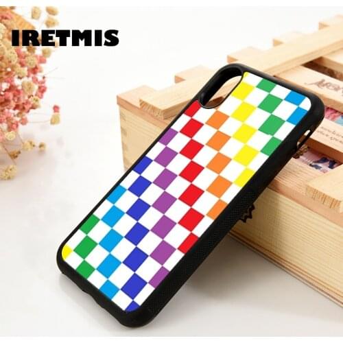 Iretmis 5 5S SE 6 6S TPU Silicone Rubber Phone Case Cover for iPhone 7 8 Plus X Xs 11 12 MINI Pro Max XR CHECKERED RAINBOW